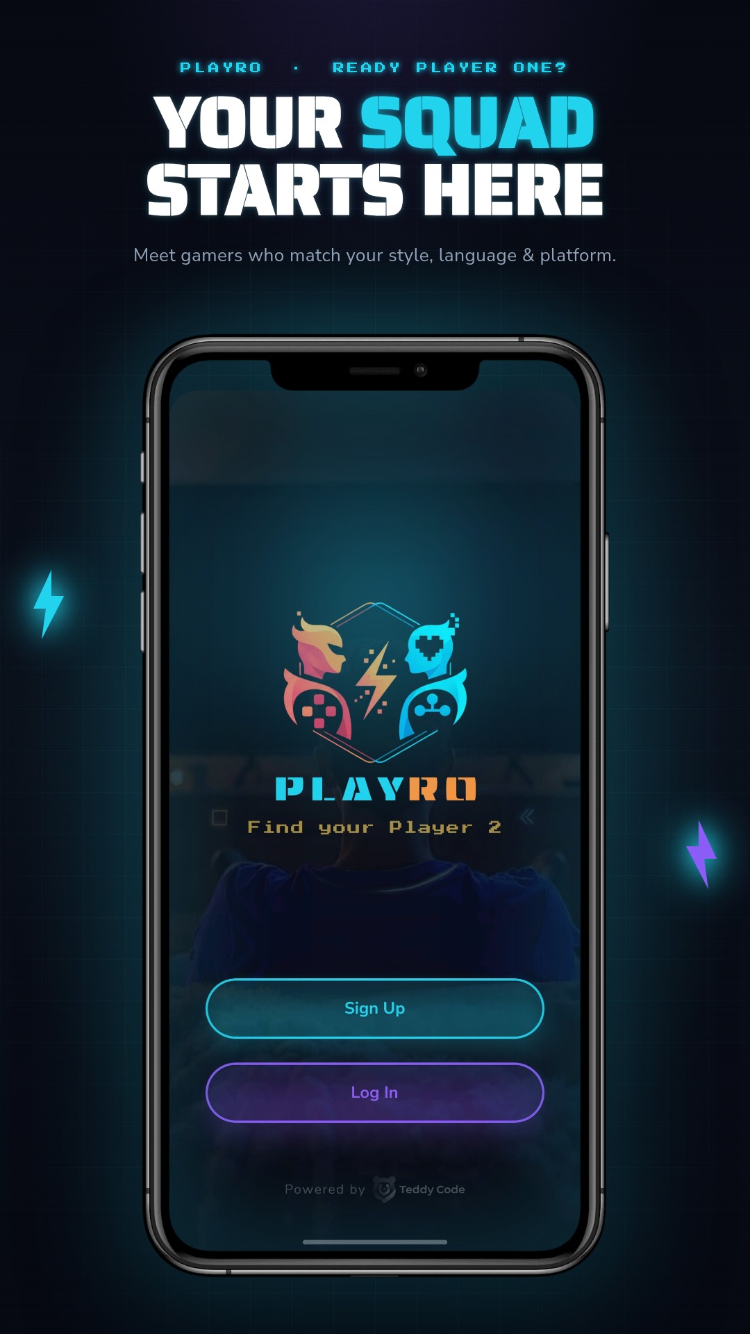 Playro welcome screen — your squad starts here